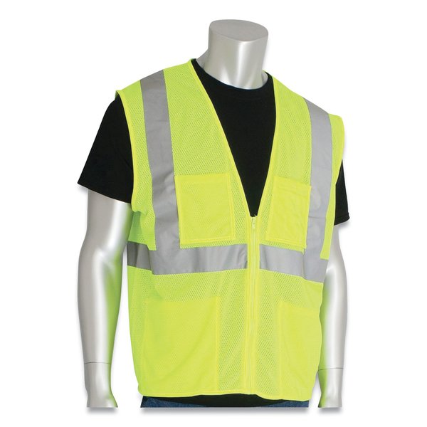Pip ANSI Class 2 Four Pocket Zipper Safety Vest, Polyester Mesh, 4X-Large, Hi-Viz Lime Yellow 302-MVGZ4PLY-4X